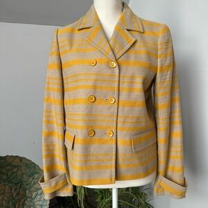 NWOT Talbots Women’s Double Breasted Gold Yellow Natural Tan Striped Blazer sz 8